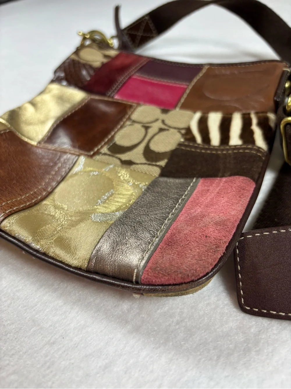 Coach Patchwork Crossbody Bag Leather Suede  Signature Style Y2K Purse